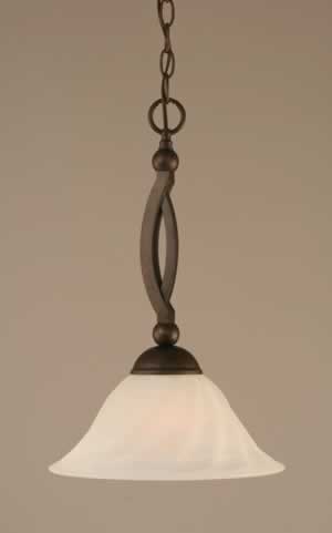 Bow Pendant Shown In Bronze Finish With 12" White Alabaster Swirl Glass