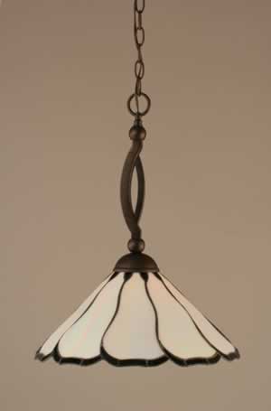 Bow Pendant Shown In Bronze Finish With 16" Pearl & Black Flair Tiffany Glass