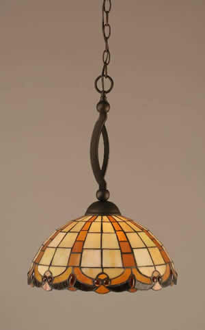 Bow Pendant Shown In Bronze Finish With 14.5" Butterscotch Tiffany Glass