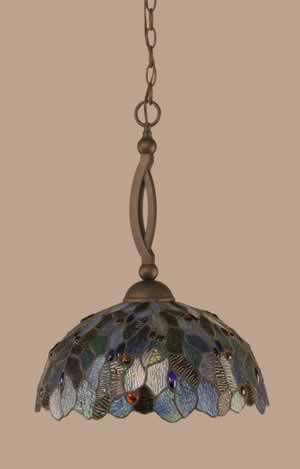 Bow Pendant Shown In Bronze Finish With 16" Blue Mosaic Tiffany Glass