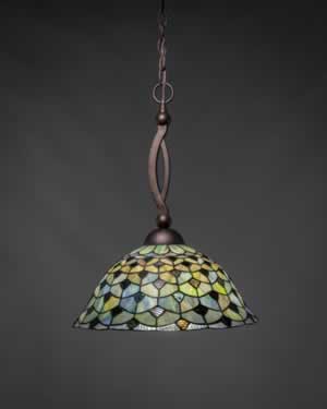 Bow Pendant Shown In Bronze Finish With 16" Crescent Tiffany Glass