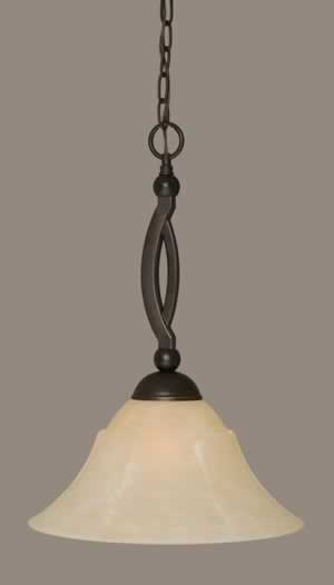 Bow Pendant Shown In Dark Granite Finish With 14" Amber Marble Glass