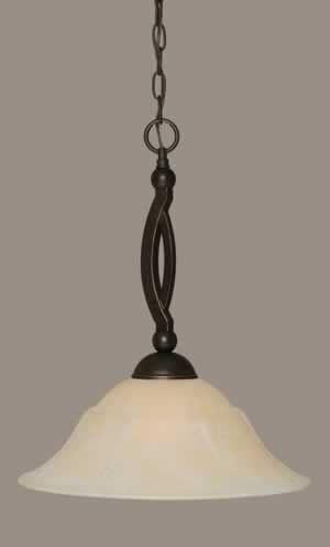 Bow Pendant Shown In Dark Granite Finish With 16" Amber Marble Glass