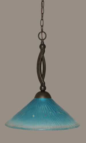 Bow Pendant Shown In Dark Granite Finish With 16" Teal Crystal Glass
