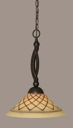 Bow Pendant Shown In Dark Granite Finish With 12" Chocolate Icing Glass