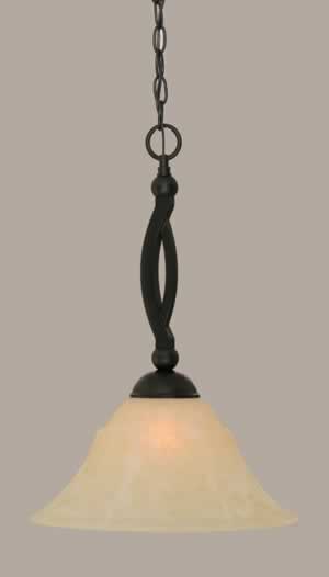 Bow Pendant Shown In Matte Black Finish With 14" Amber Marble Glass