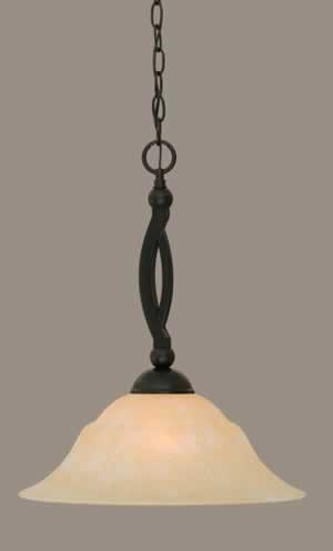 Bow Pendant Shown In Matte Black Finish With 16" Amber Marble Glass
