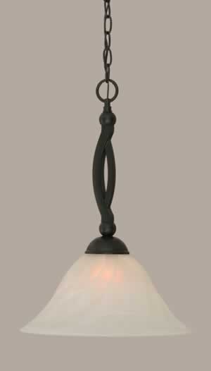 Bow Pendant Shown In Matte Black Finish With 14" White Alabaster Swirl Glass