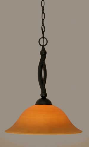Bow Pendant Shown In Matte Black Finish With 16" Cayenne Linen Glass