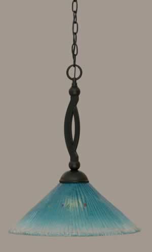 Bow Pendant Shown In Matte Black Finish With 16" Teal Crystal Glass