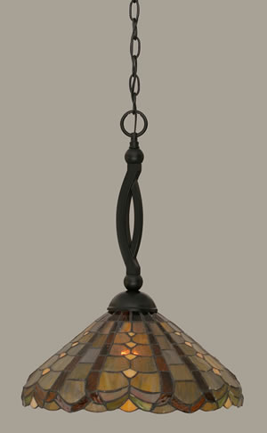 Bow Pendant Shown In Matte Black Finish With 15" Paradise Tiffany Glass