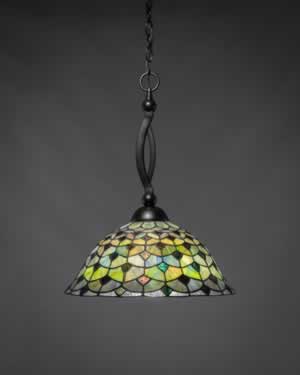 Bow Pendant Shown In Matte Black Finish With 16" Crescent Tiffany Glass