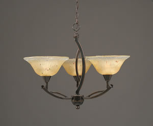 Bow 3 Light Chandelier Shown In Black Copper Finish With 10" Amber Crystal Glass