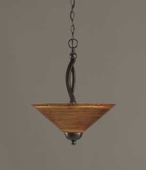 Bow Pendant With 2 Bulbs Shown In Black Copper Finish With 16" Firré Saturn Glass