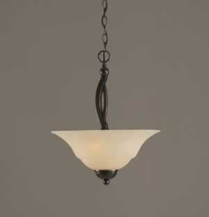 Bow Pendant With 2 Bulbs Shown In Black Copper Finish With 16" Amber Marble Glass