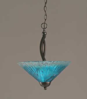 Bow Pendant With 2 Bulbs Shown In Black Copper Finish With 16" Teal Crystal Glass