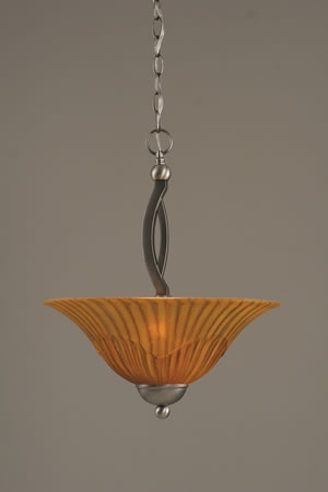 Bow Pendant With 2 Bulbs Shown In Brushed Nickel Finish With 16" Tiger Glass