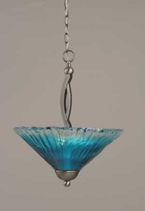 Bow Pendant With 2 Bulbs Shown In Brushed Nickel Finish With 16" Teal Crystal Glass