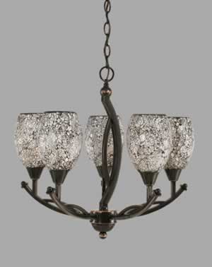 Bow 5 Light Chandelier Shown In Black Copper Finish With 5" Black Fusion Glass