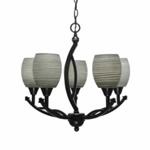 Bow 5 Light Chandelier Shown In Black Copper Finish With 5" Gray Linen Glass