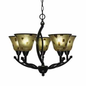 Bow 5 Light Chandelier Shown In Black Copper Finish With 7" Penshell Resin Shade
