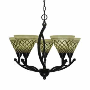 Bow 5 Light Chandelier Shown In Black Copper Finish With 7" Chocolate Icing Glass