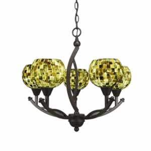 Bow 5 Light Chandelier Shown In Bronze Finish With 6" Sea Mist Seashell Glass