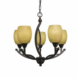 Bow 5 Light Chandelier Shown In Bronze Finish With 5" Cayenne Linen Glass