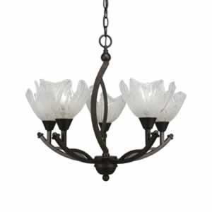 Bow 5 Light Chandelier Shown In Bronze Finish With 7" Italian Ice Glass