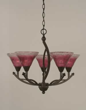 Bow 5 Light Chandelier Shown In Bronze Finish With 7" Wine Crystal Glass