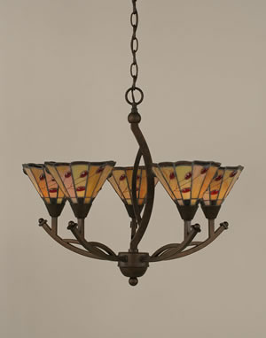 Bow 5 Light Chandelier Shown In Bronze Finish With 7" Autumn Leaves Tiffany Glass
