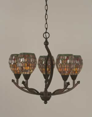 Bow 5 Light Chandelier Shown In Bronze Finish With 5.5" Rosetta Tiffany Glass