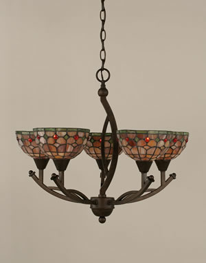 Bow 5 Light Chandelier Shown In Bronze Finish With 7" Rosetta Tiffany Glass