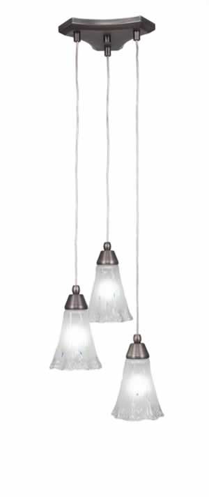 Europa 3 Light Multi Mini Pendant Shown In Brushed Nickel Finish With 5.5" Frosted Crystal Glass
