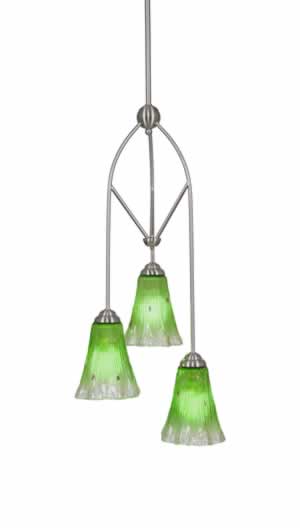 Contempo 3 Light Multi Mini Pendant With Hang Straight Swivel With Hang Straight Swivel Shown In Dark Granite Finish With 5.5" Fluted Kiwi Green Crystal Glass