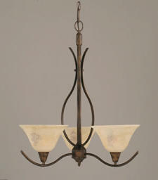 Swoop 3 Light Chandelier Shown In Bronze Finish With 10" Italian Marble Glass