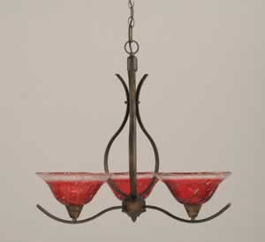 Swoop 3 Light Chandelier Shown In Bronze Finish With 10" Raspberry Crystal Glass