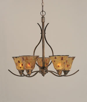 Swoop 5 Light Chandelier Shown In Bronze Finish With 7" Penshell Resin Shade