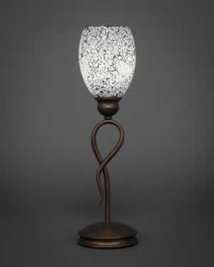 Leaf Mini Table Lamp Shown In Bronze Finish With 5" Black Fusion Glass