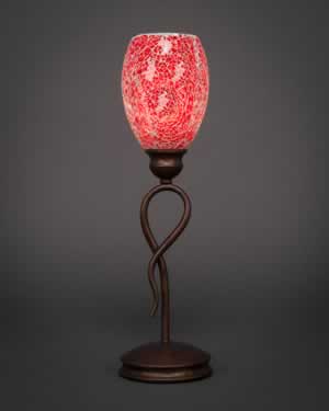 Leaf Mini Table Lamp Shown In Bronze Finish With 5" Red Fusion Glass