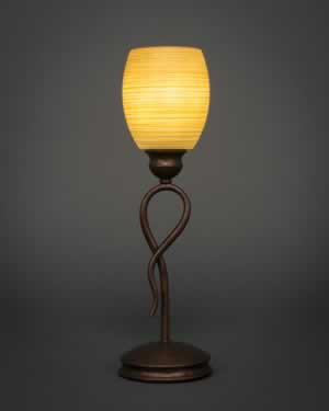 Leaf Mini Table Lamp Shown In Bronze Finish With 5" Cayenne Linen Glass