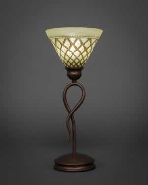 Leaf Mini Table Lamp Shown In Bronze Finish With 7" Chocolate Icing Crystal Glass