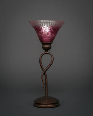 Leaf Mini Table Lamp Shown In Bronze Finish With 7" Wine Crystal Glass
