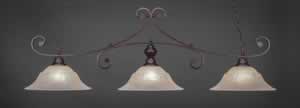 Curl 3 Light Billiard Light Shown In Bronze Finish With 16" Amber Marble Glass 