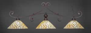 Curl 3 Light Bar Shown In Bronze Finish With 16" Sandhill Tiffany Glass