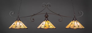 Curl 3 Light Bar Shown In Dark Granite Finish With 16" Autumn Leaves Tiffany Glass