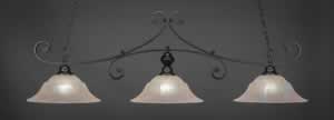 Curl 3 Light Billiard Light Shown In Matte Black Finish With 16" Amber Marble Glass 