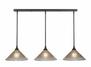 3 Light Multi Light Mini Pendant With Hang Straight Swivels Shown In Dark Granite Finish With 12" Amber Crystal Glass