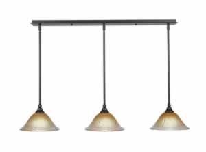 3 Light Multi Light Mini Pendant With Hang Straight Swivels Shown In Dark Granite Finish With 10" Amber Crystal Glass