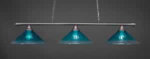 Oxford 3 Light Billiard Light Shown In Brushed Nickel Finish With 16" Teal Crystal Glass